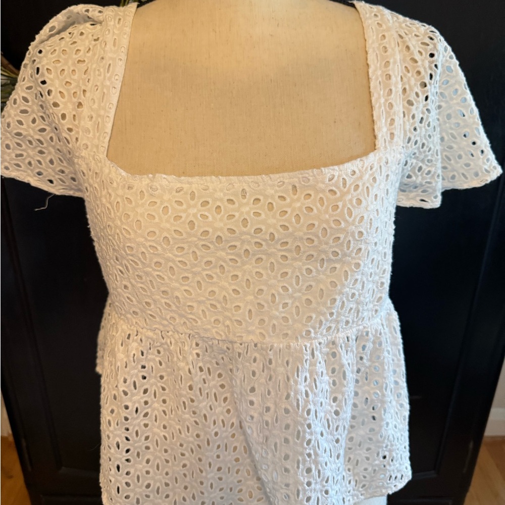 Chic White Eyelet Lace Blouse